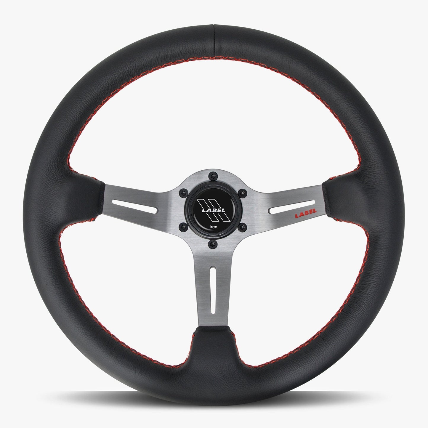 Le Mans Steering Wheel | Black Leather | Graphite Spokes | Red Stitching - Korvel