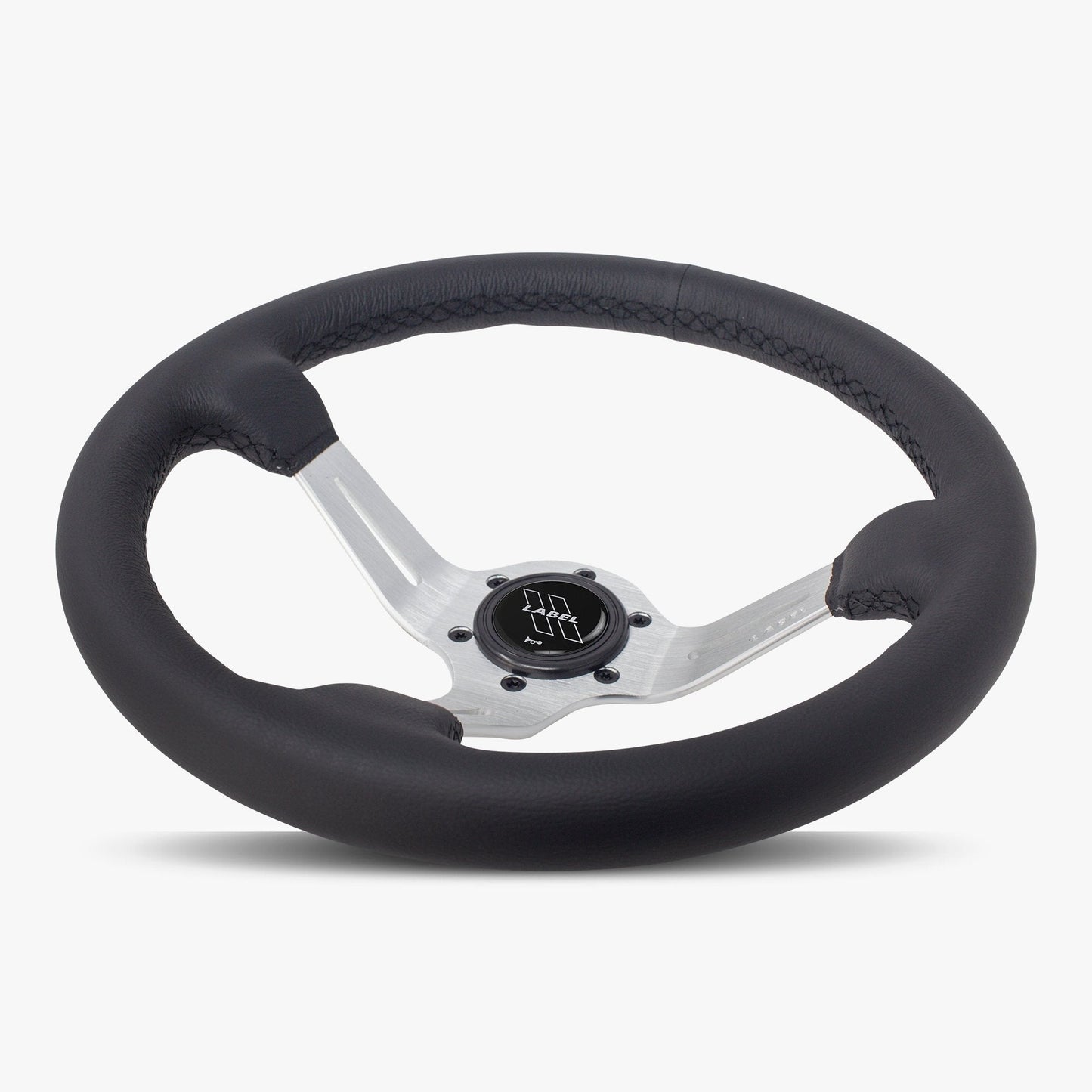 Le Mans Steering Wheel | Premium Black Leather | Silver Spokes | Black Stitching - Korvel