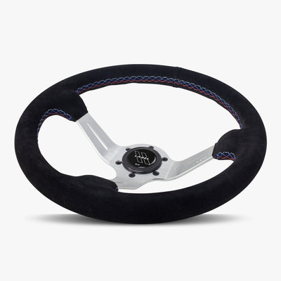 Le Mans Steering Wheel | Black Alcantara | Silver Spokes | Bavarian Stitching - Korvel