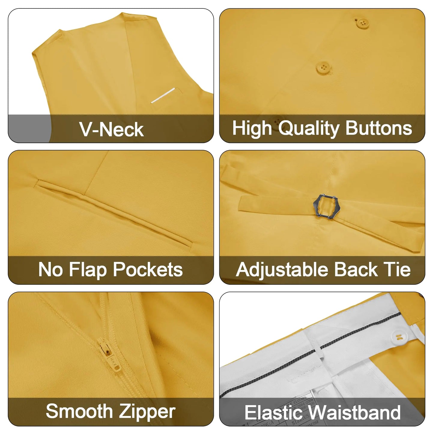 MAGE MALE Men's 3-Piece Slim Fit Suit in Medium Yellow