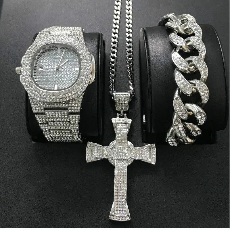 Conjunto de Joyería de Cruz de Diamante Hip Hop de Lujo