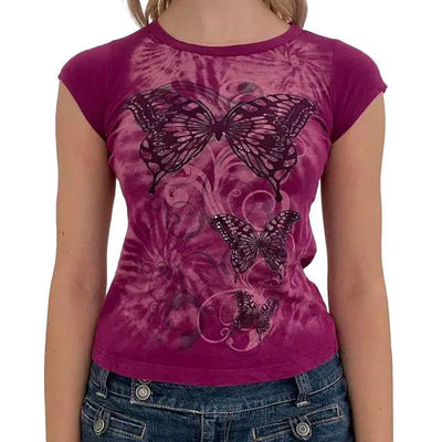 T-shirt court à imprimé rétro pour femmes