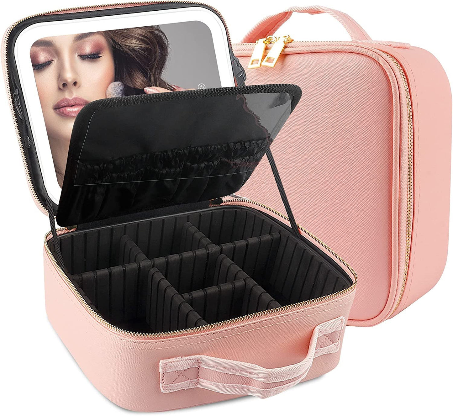 Large Capacity LED Mirror Makeup Bag - Portable & Waterproof
