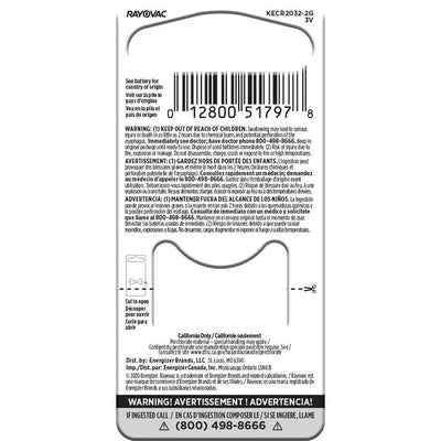 RAYOVAC Lithium Coin Cell Batteries Size 2032 3V
