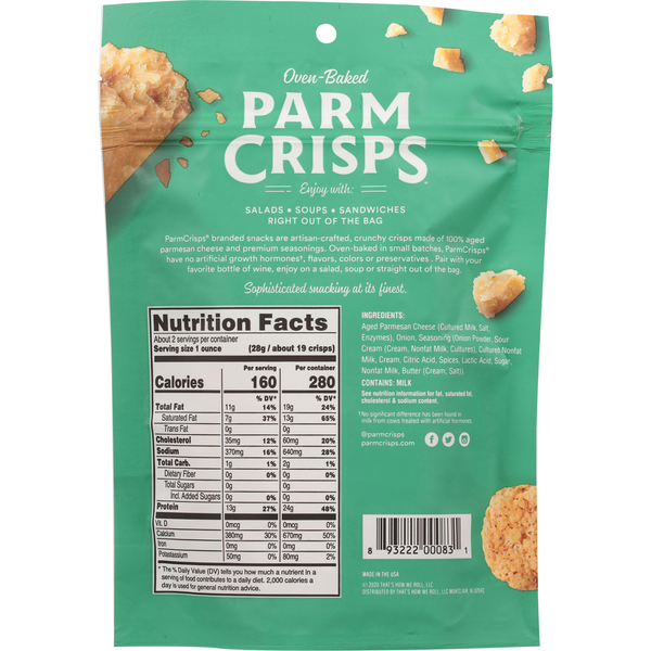 Snack de Queso ParmCrisps al Horno con Crema Agria y Cebolla