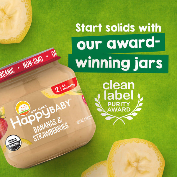 Happy Baby Organics Clearly Crafted Stage 2 Bananas & Strawberries 4 oz Jar