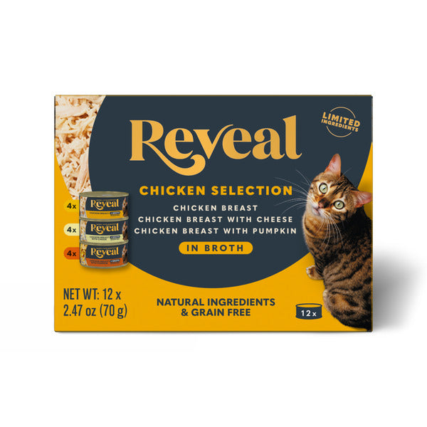 Reveal Comida Húmeda Natural para Gatos, Variedad de Pollo en Caldo