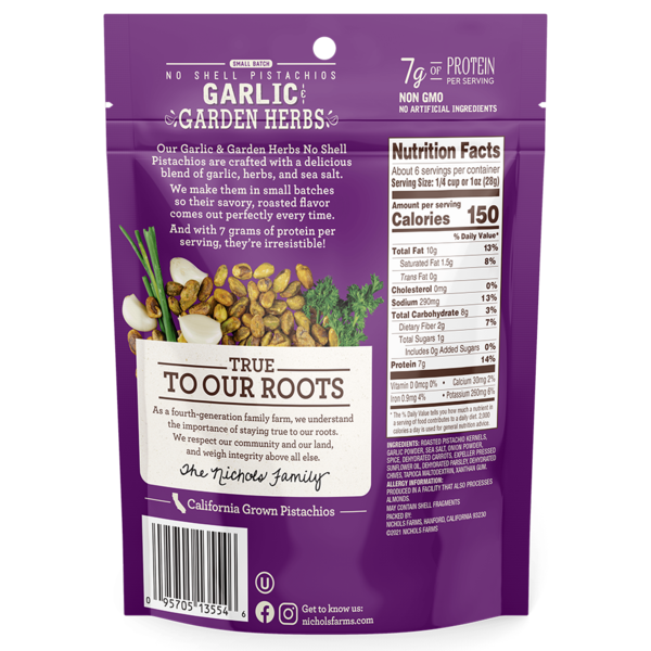 Nichols Farms No Shell Pistachios with Garlic & Garden Herbs
