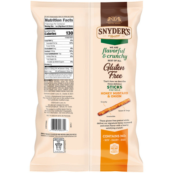 Palitos de Pretzel Sin Gluten de Mostaza y Cebolla de Snyder's de Hanover
