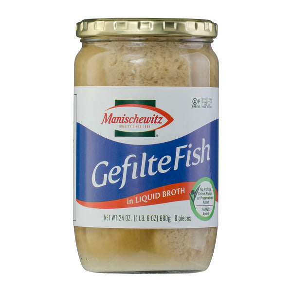 Poisson Gefilte Manischewitz dans un Bouillon Liquide