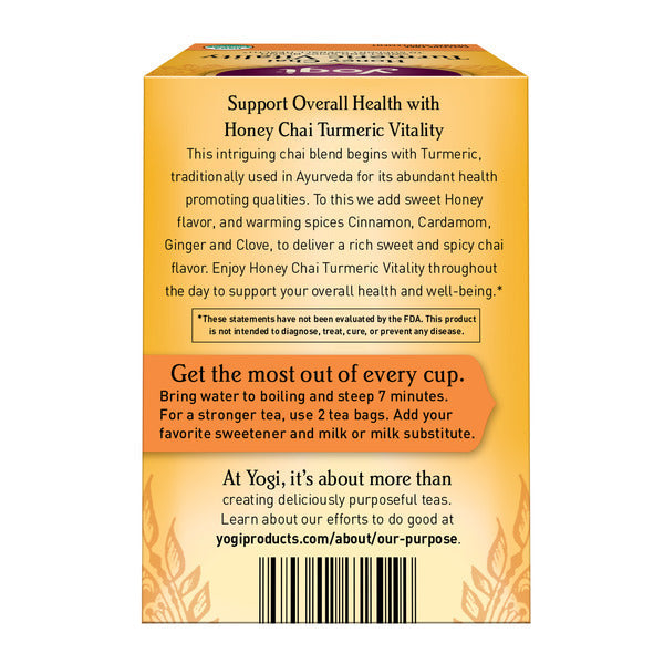 Yogi Tea Miel Chai Cúrcuma Vitalidad - Té Herbal Sin Cafeína