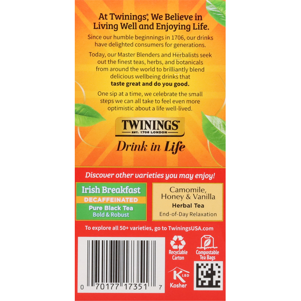 Sachets de thé noir décaféiné English Breakfast de Twinings