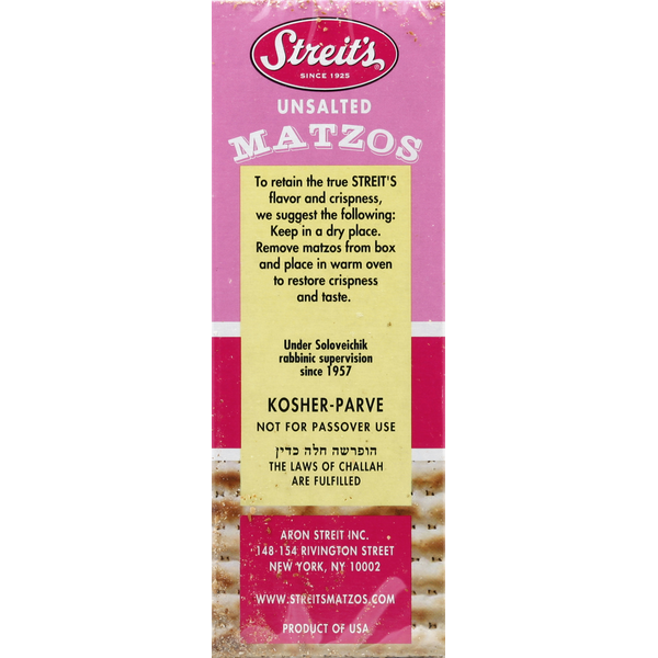 Matzos Sin Sal de Streit's - Calidad Premium