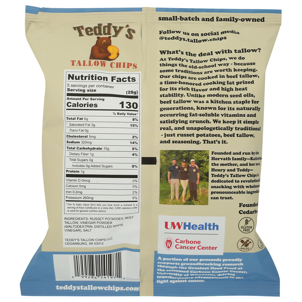 Chips de suif de Teddy - Chips de pomme de terre premium cuites dans du suif de boeuf