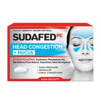 Sudafed PE Alivio de Congestión Nasal y Mucosidad Sin Somnolencia