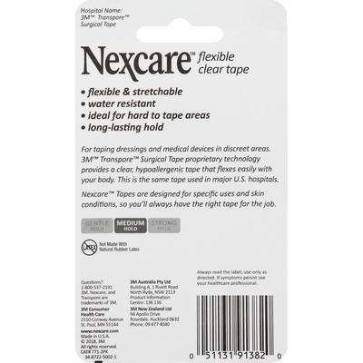 Pack de valeur de ruban médical transparent flexible Nexcare