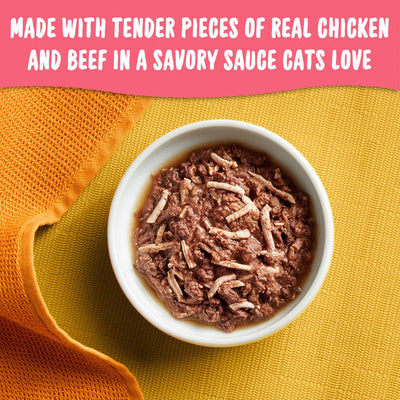 Meow Mix Tenders en Salsa Comida Húmeda para Gatos con Pollo y Res Real