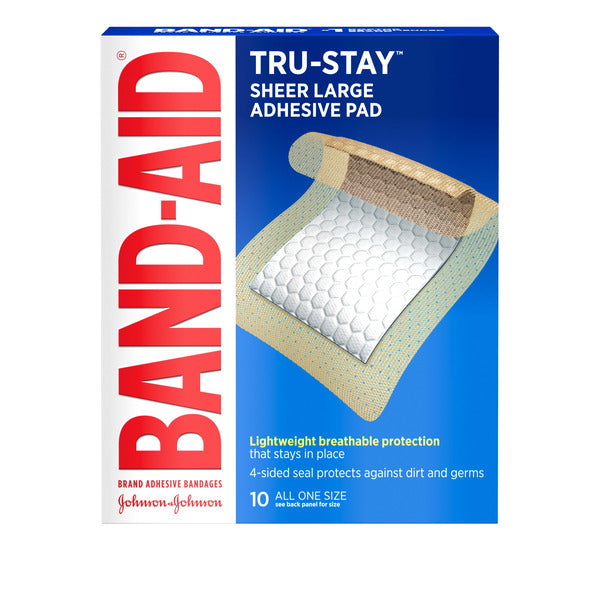 BAND-AID Tru-Stay Grand Pansements Adhesifs Stériles - 10 ct