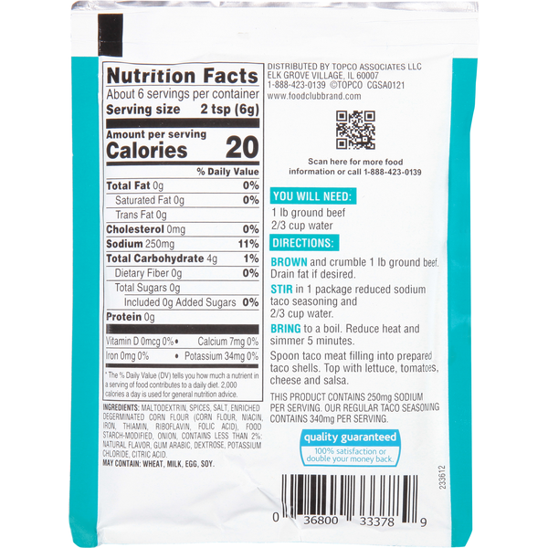 Food Club Reduced Sodium Taco Seasoning Mix