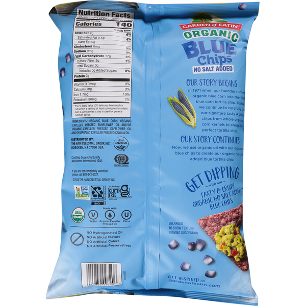 Garden of Eatin' Tortilla Chips de Maíz Azul Orgánico Sin Sal Agregada
