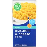 Dîner de macaroni au fromage Food Club Spirals