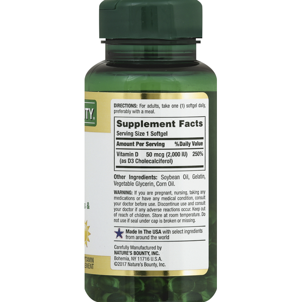 Nature's Bounty Vitamine D3, 50 mcg, Gélules à Libération Rapide