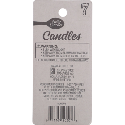 Betty Crocker Birthday Candle, Numeral 7, 3 Inch