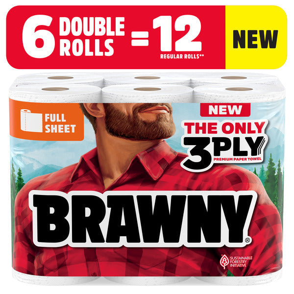 Toallas de papel Brawny de hoja completa - 6 rollos dobles
