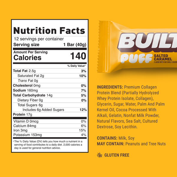 BUILT Puff Protein Bar - Salted Caramel Flavor