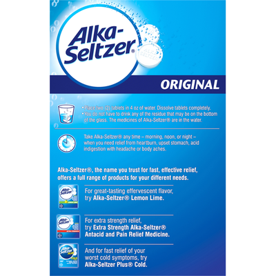 Tabletas efervescentes Alka-Seltzer para el alivio de múltiples síntomas