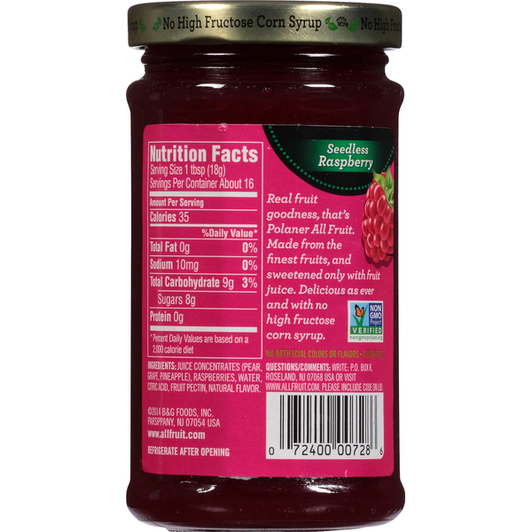 Polaner Seedless Raspberry Spreadable Fruit, Gluten-Free