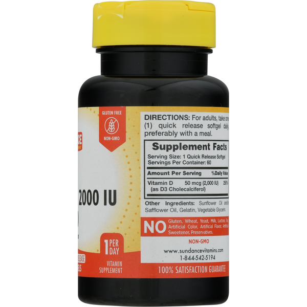 Sundance Vitamins Vitamin D3 Softgels, High Potency 2000 IU