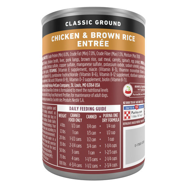 Purina ONE Classic Ground Chicken et Riz Brun Entrée pour Chiens