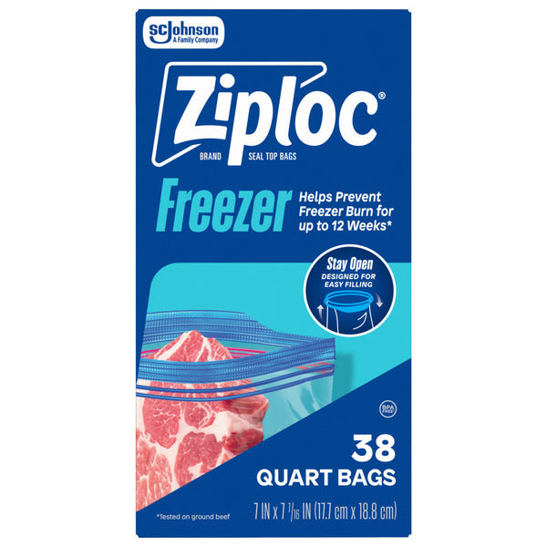 Ziploc Quart Freezer Storage Bags - Stay Open Design