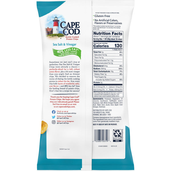 Cape Cod Menos Grasa Papas Fritas Sabor Sal y Vinagre