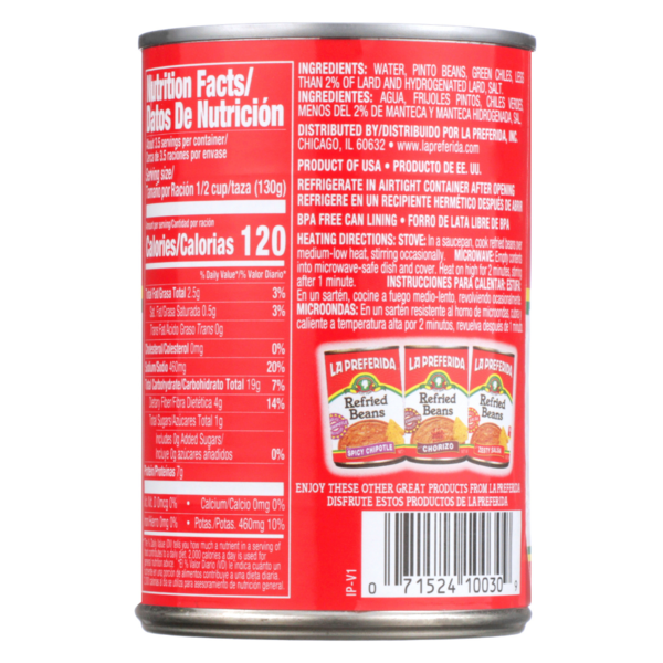 La Preferida Refried Beans with Mild Green Chiles