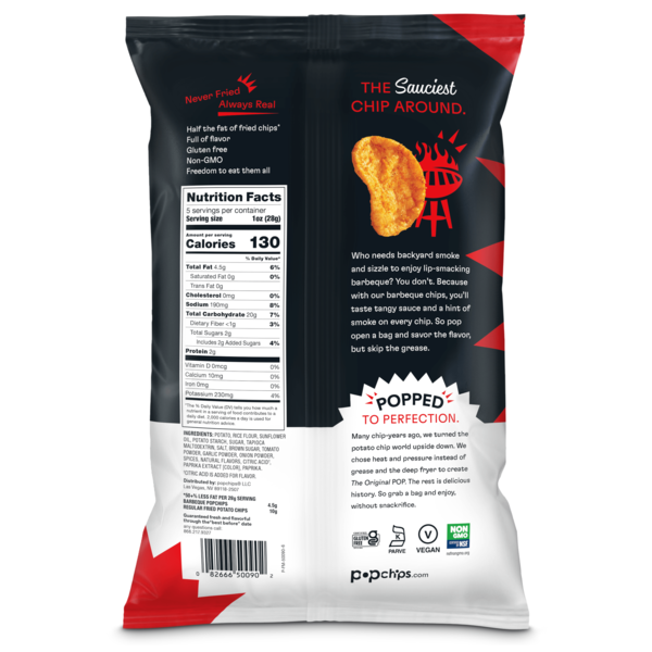 Popchips BBQ Potato Chips - Low Calorie & Gluten Free Snack