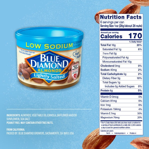 Almendras Blue Diamond Ligeramente Saladas y Bajas en Sodio