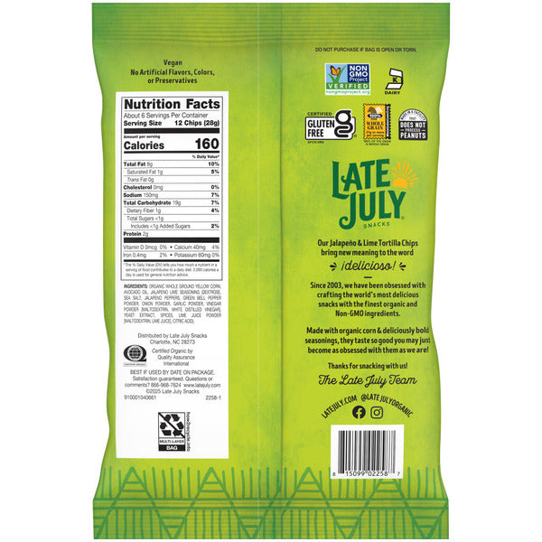 LATE JULY Snacks Jalapeno Lime Tortilla Chips