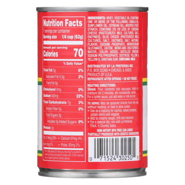 Salsa de Queso Cheddar Suave La Preferida, Lista para Comer