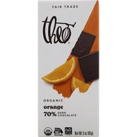 Barre de chocolat noir biologique Theo avec orange, 70 % de cacao