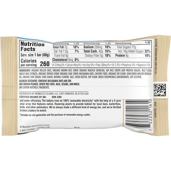 BARRE ÉNERGÉTIQUE CLIF Chocolat Blanc Noix de Macadamia