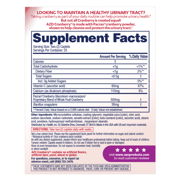 Azo Cranberry Urinary Tract Health Caplets