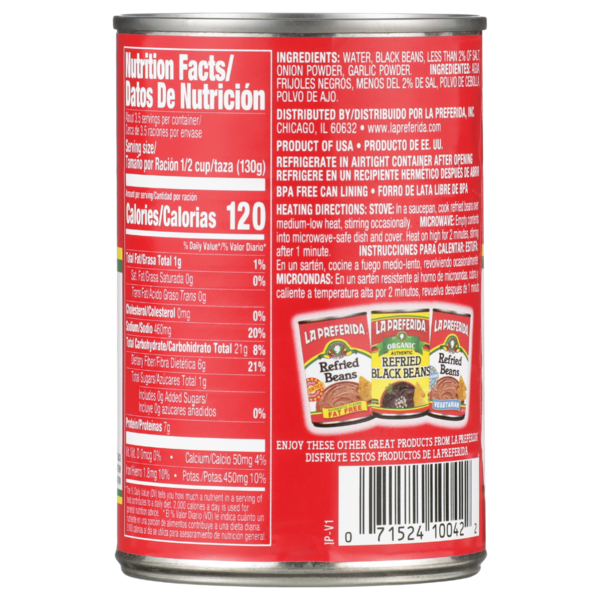 Frijoles Negros Refritos Bajos en Grasa La Preferida
