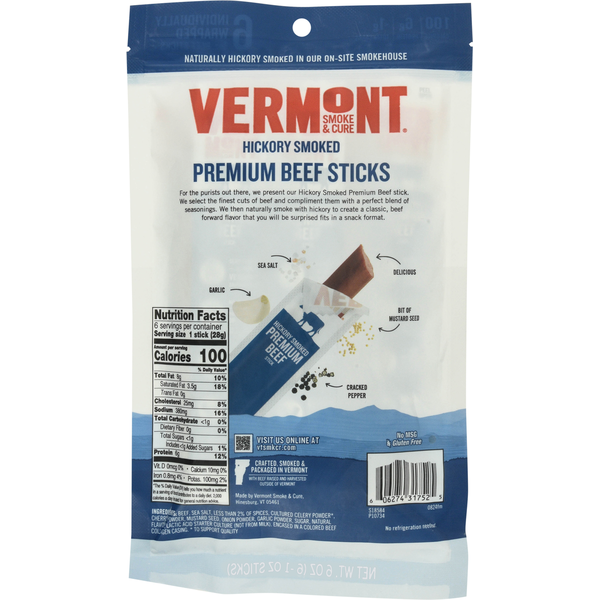 Bâtonnets de bœuf premium fumés au hickory de Vermont Creamery
