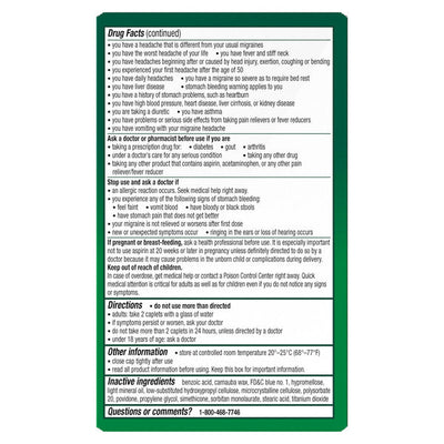 Excedrin Caplets para el Alivio del Dolor de Migraña