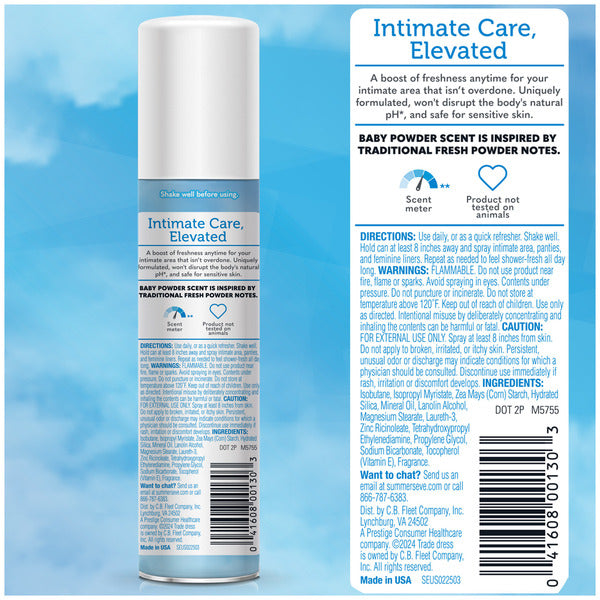 Spray Desodorante Femenino Summer's Eve Freshening, Talco para Bebé