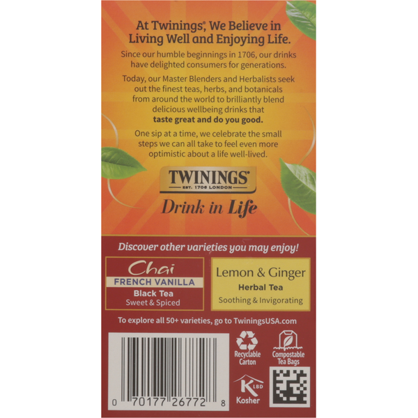 Té Negro Aromatizado Twinings, Chai, Ultra Especias, Bolsitas de Té