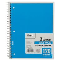 Cuaderno Espiral Mead - 3 Materias, Rayado Ancho, 120 Páginas