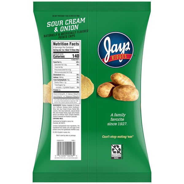 Chips de pomme de terre aromatisés à la crème sure et à l'oignon Jays Ridges